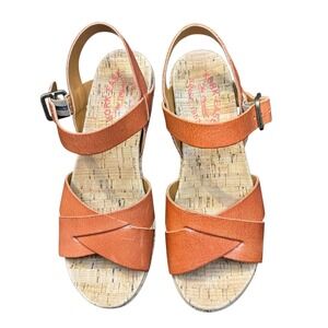 Kork-Ease Shoes Womens Size 6 Orange Leather Slingback Wedge Sandals KD0005508